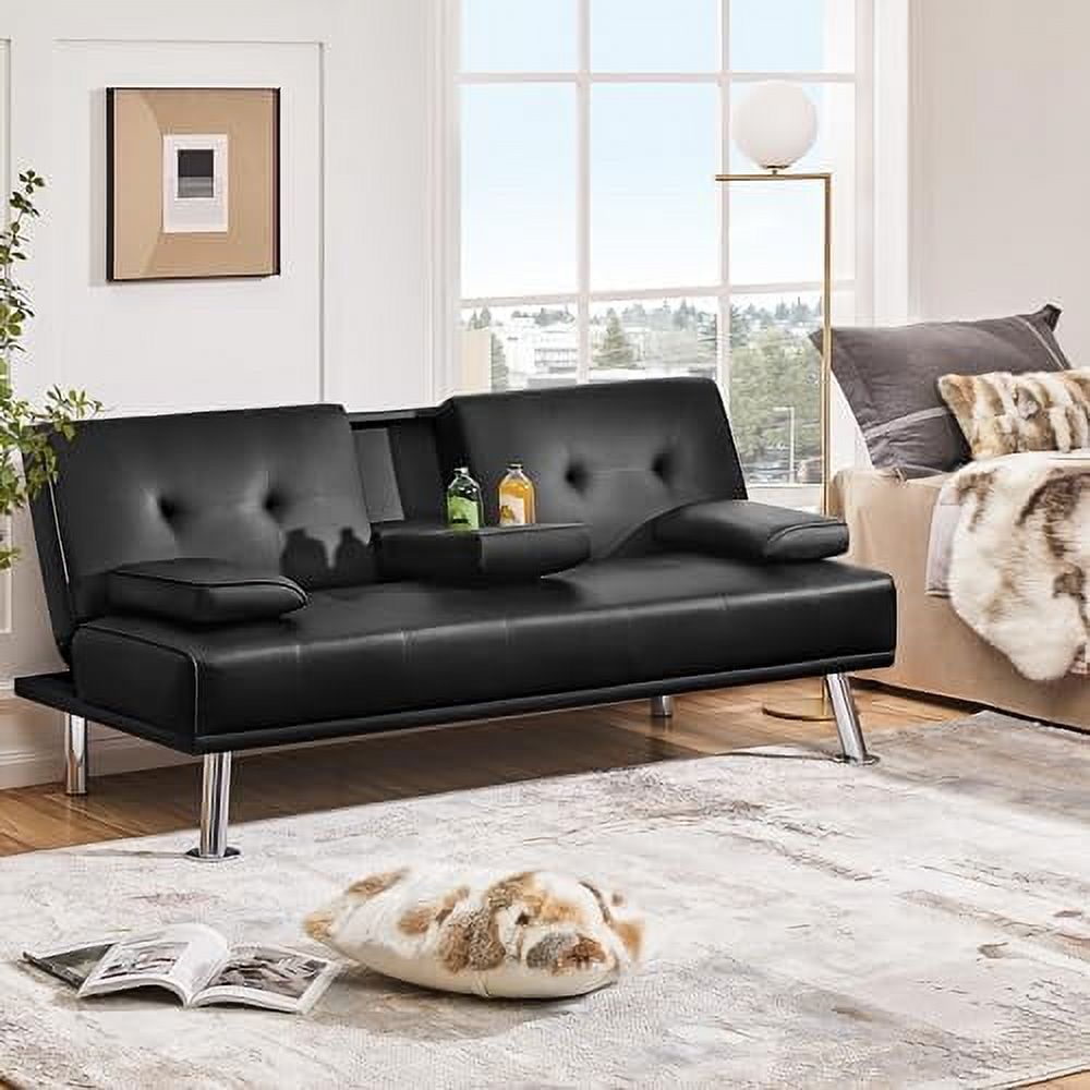 Gray Faux Leather Sofa Bed Futon with Armrest S486