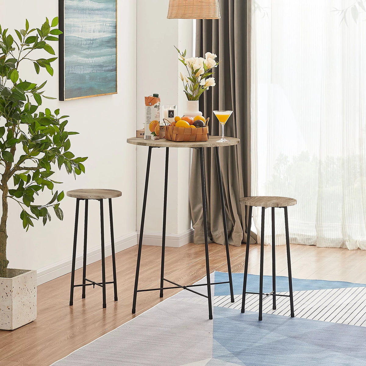 3-Piece Round Bar Table Set with 2 Stools M4842