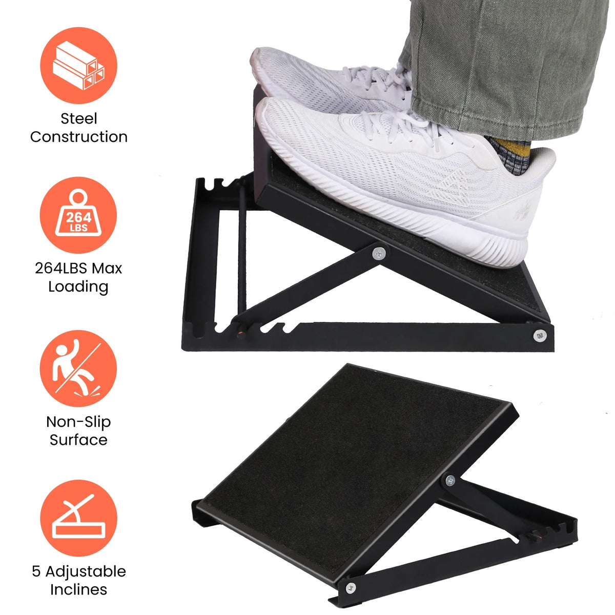 Steel Calf Stretcher Slant Board with 5 Adjustable Inclines Non-Slip Surface N6794