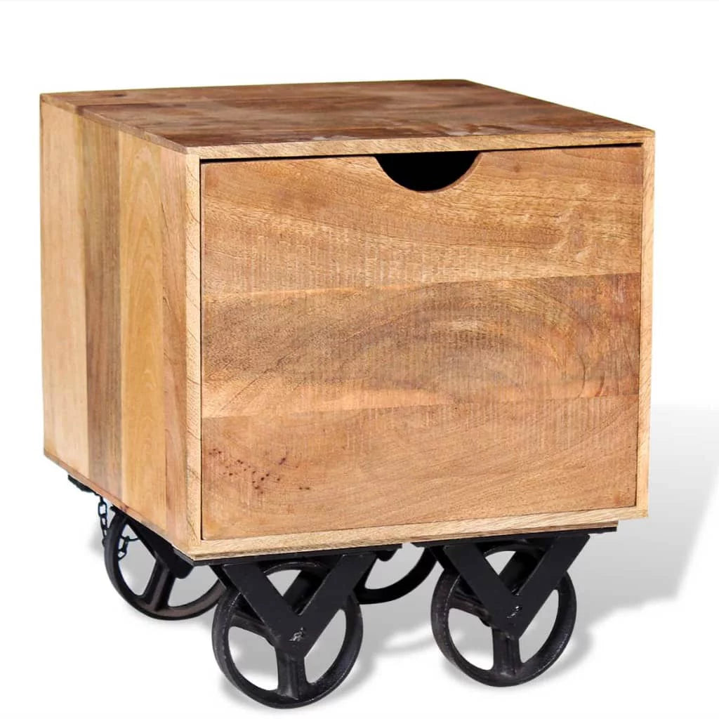 Solid Mango Wood Side Table with Drawer Wheels P851160