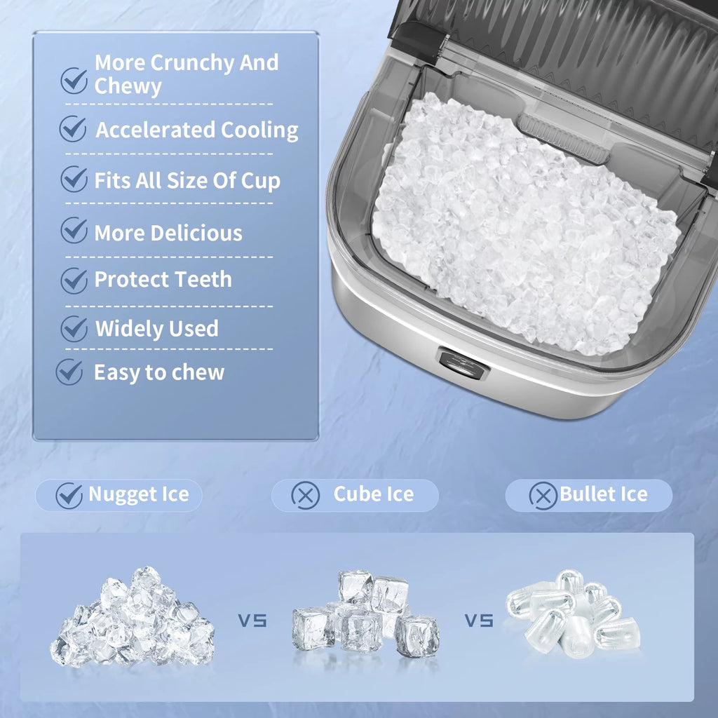 Nugget Ice Maker Countertop 33lbs/24H Self-Cleaning Stainless Steel Silver H380678