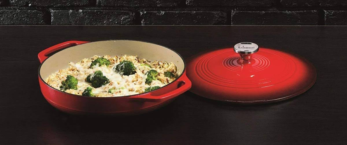 Enameled Cast Iron Covered Casserole 3-Quart Red S487726