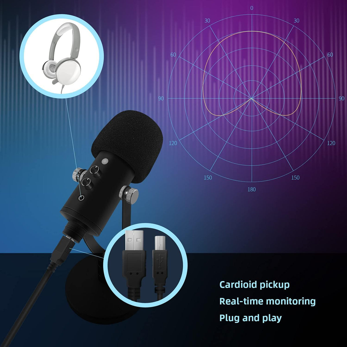 2 Pack Black USB Condenser Microphone with Mute Button P656466