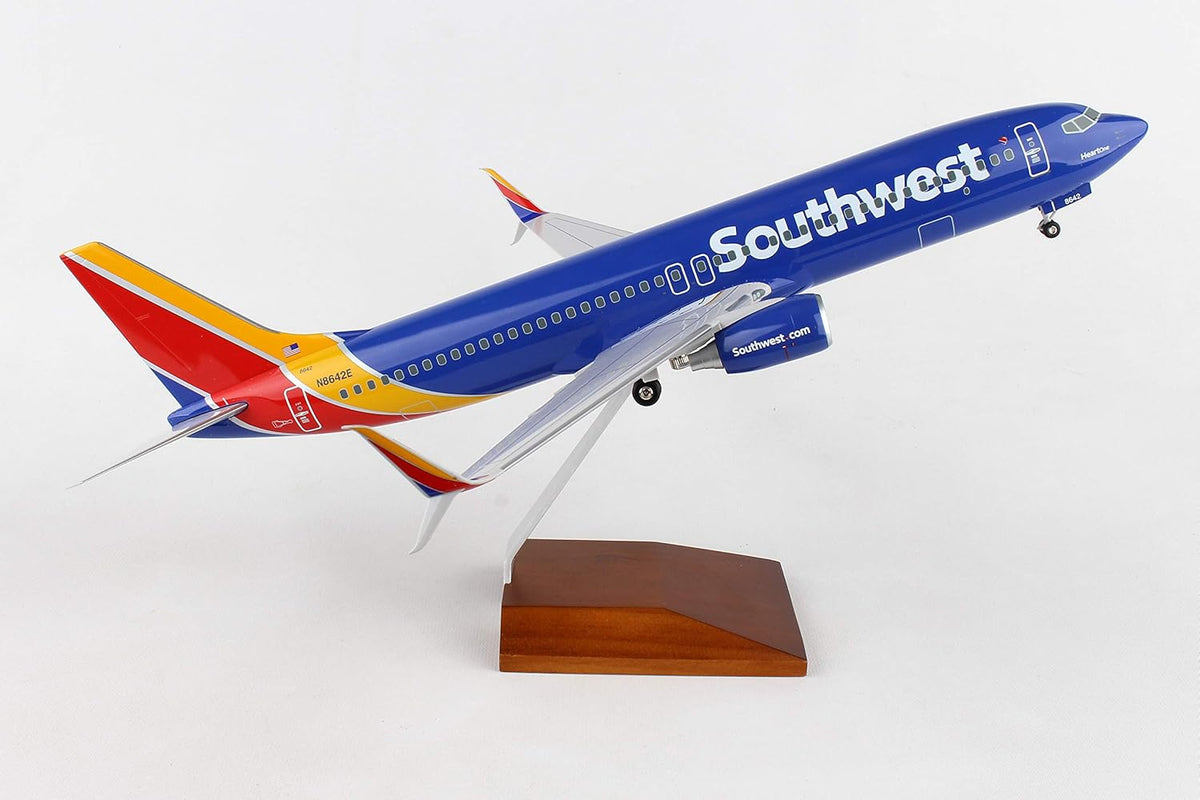 Blue 1/100 Scale Airplane Model with Wood Stand T750485